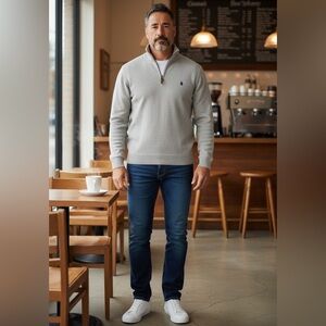 VTG Ralph Lauren Light Gray Quarter Zip Sweater Size Med EUC